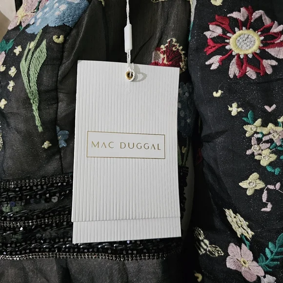 MAC DUGGAL Size 4 EMBROIDERED BISHOP SLEEVE V NECK FLOWY GOWN Dress Womens 4 - Picture 6 of 8